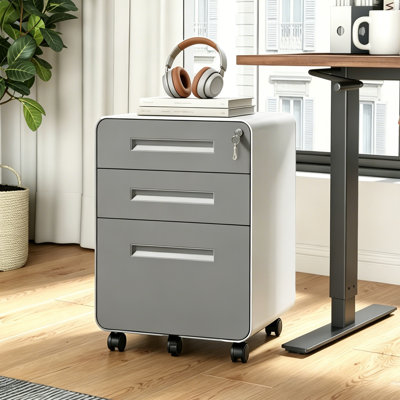 Makeace Fully Assembled 3-Drawer Mobile File Cabinet with Locking Drawers, Anti-Tip Design & Wheels for Home Office