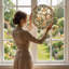 Vitrail de vitrail Hummingbird Floral - 7,8 H-89607620
