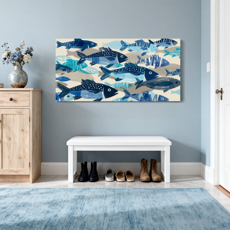 Animaux, poisson bleu, reproduction d'art sur toile, H 28 po x l 58 po