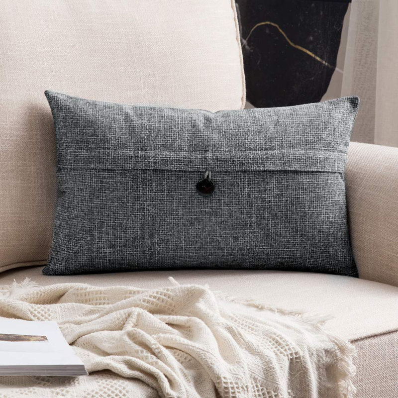 Housse de coussin rectangulaire en lin texturé, Brun