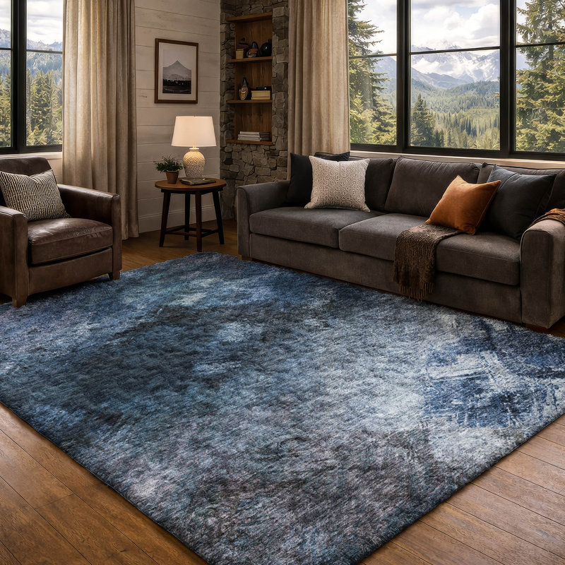 Tapis à poil long de qualité supérieure lavable à la machine ADS590, Blue, 9' x 12'