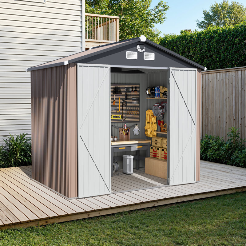 Remise de rangement pour outils en métal l 10 pi x P 8 pi avec lumières DEL et bouches d'aération