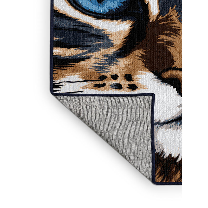 Washable Ojos Azules Cats Area Rug, Round 8'