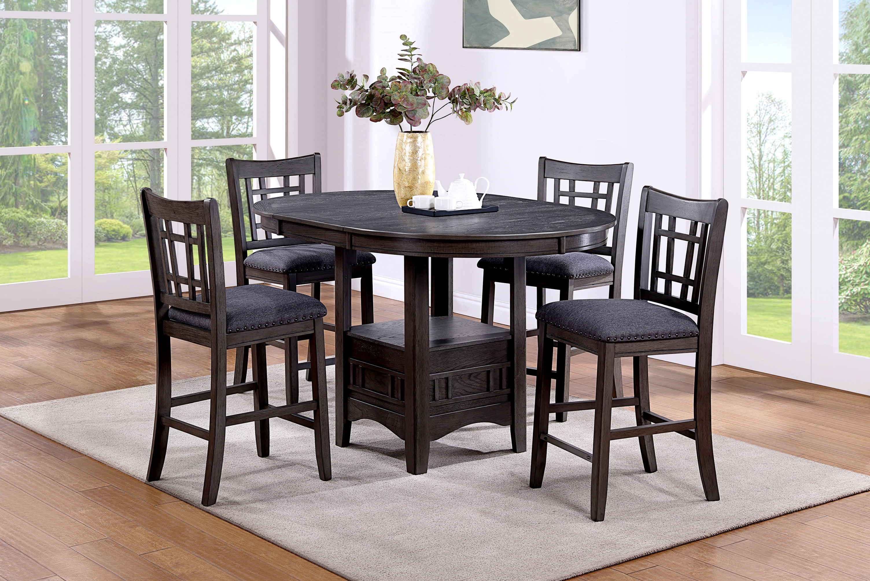 One Allium Way Counter Height 5Pc Dining Set Round Table W Leaf And 4X ...