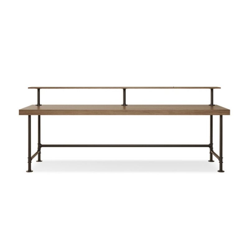 Bureau double moderne et simple en bois massif avec bibliothèque intégrée, H 29,53 po x l 78,74 po x P 31,5 po