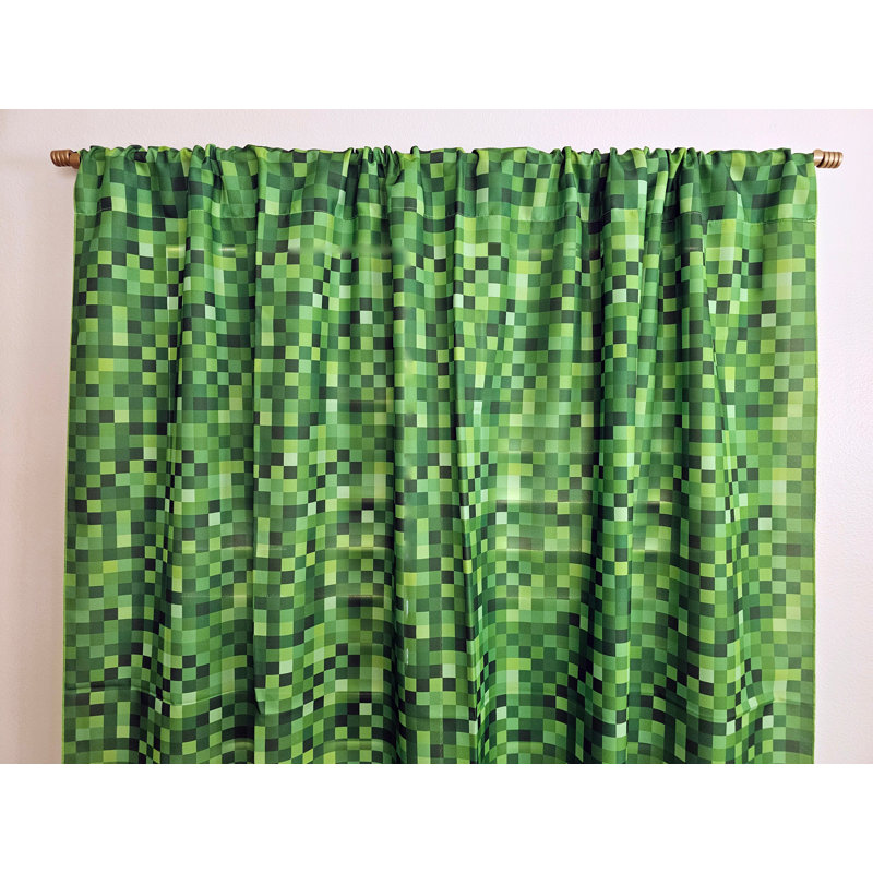 Rideau de fenêtre en popeline de polyester à imprimé Pixel 58 pouces de large, L 58 po x L 108 po, Vert