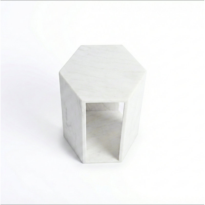 Table d'appoint hexagonale en marbre naturel - Piédestal en pierre au fini mat poli - Table à boissons minimaliste moderne pour le salon et la chambre à coucher
