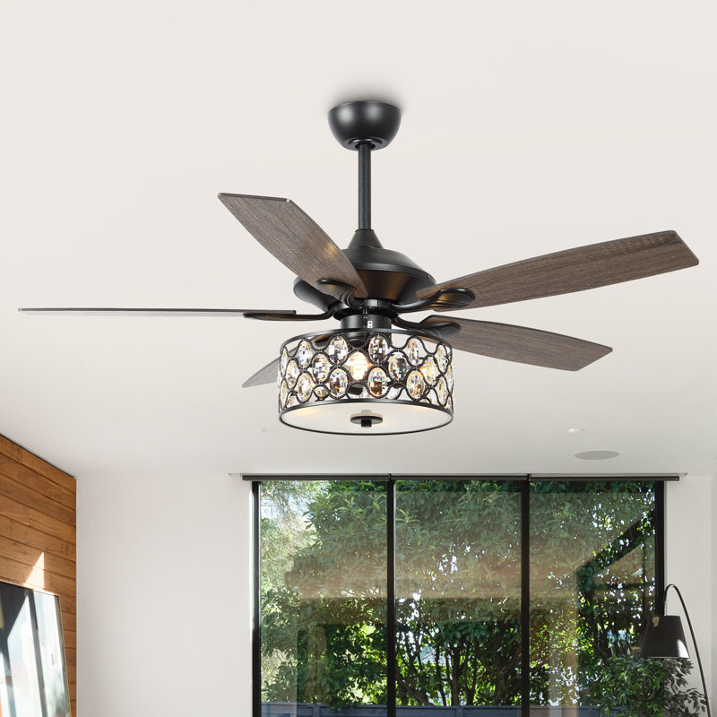 Ventilateur de plafond en cristal à 5 pales de 52 po avec télécommande et ensemble d'éclairage inclus Hotwells