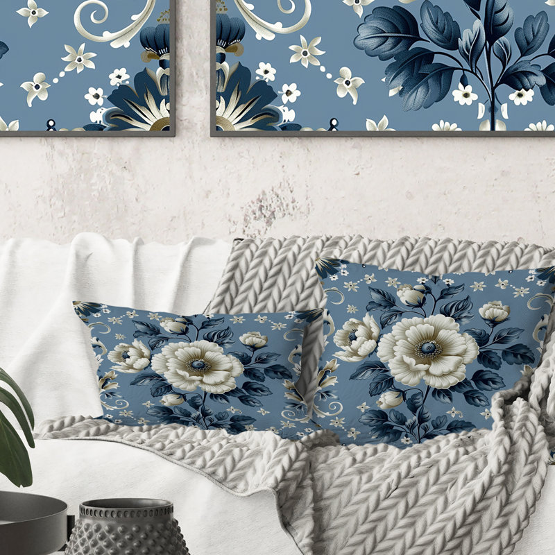 Coussin Paisley Floal Damaask - Floral, Bleu / blanc