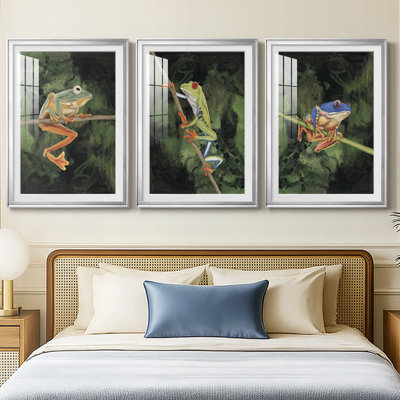 Watercolor Tree Frogs I - Impression personnalisée de qualité supérieure avec passe-partout - 3 pièces