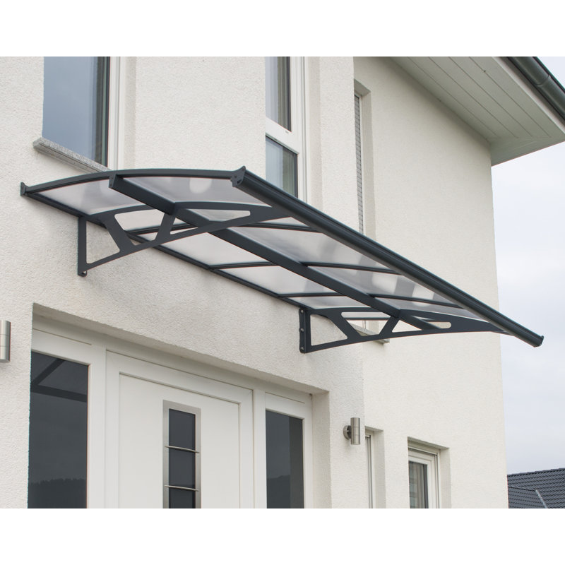 Palram - Canopia Amsterdam 7' W x 4' 7" D Acrylic Galvanized Steel Stationary Slope Door and Window Awning Gray/Clear