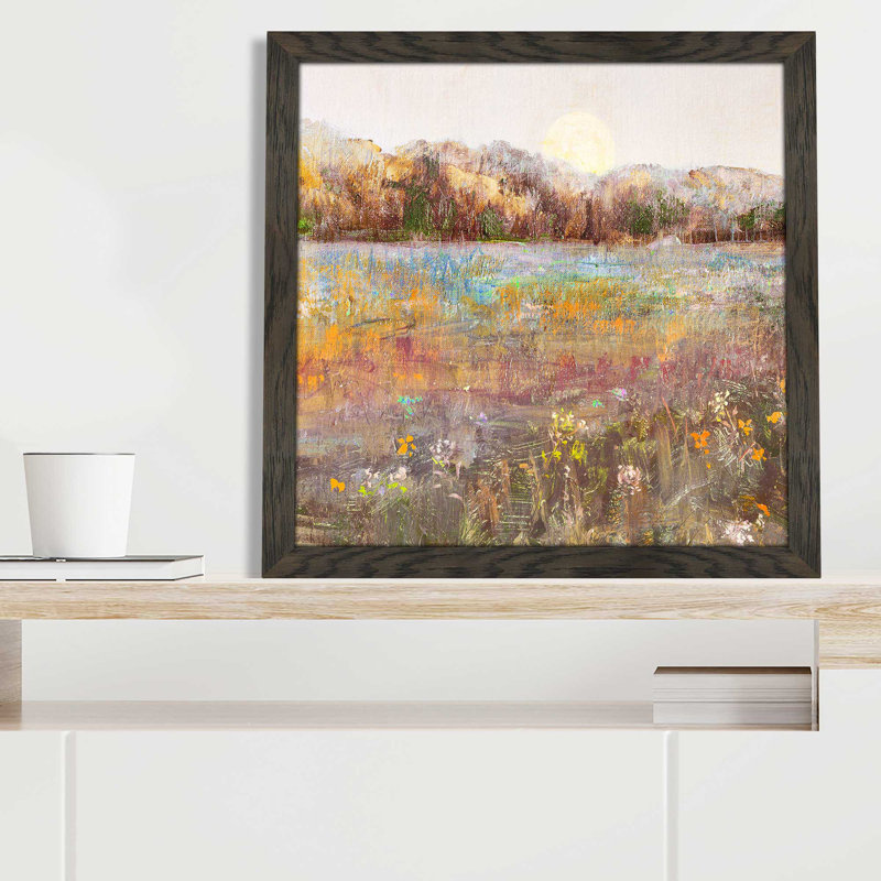 Meadow Moonrise par Katie Swatland - Peinture, L 31,5 po x H 31,5 po, Encadrement brun