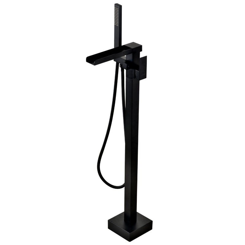 1 Freestanding Tub Filler with Hand Shower and Diverter, Black