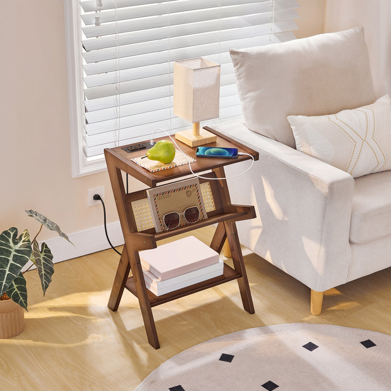 Sofa Side Table, End Table with Charging Station
