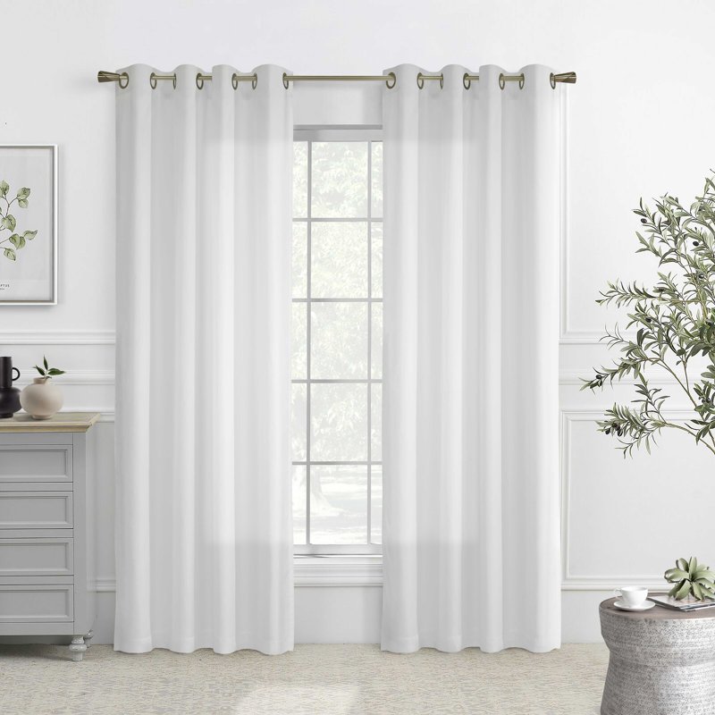 White Polyester Light-Filtering Grommet Curtain Panel with Lace Detail