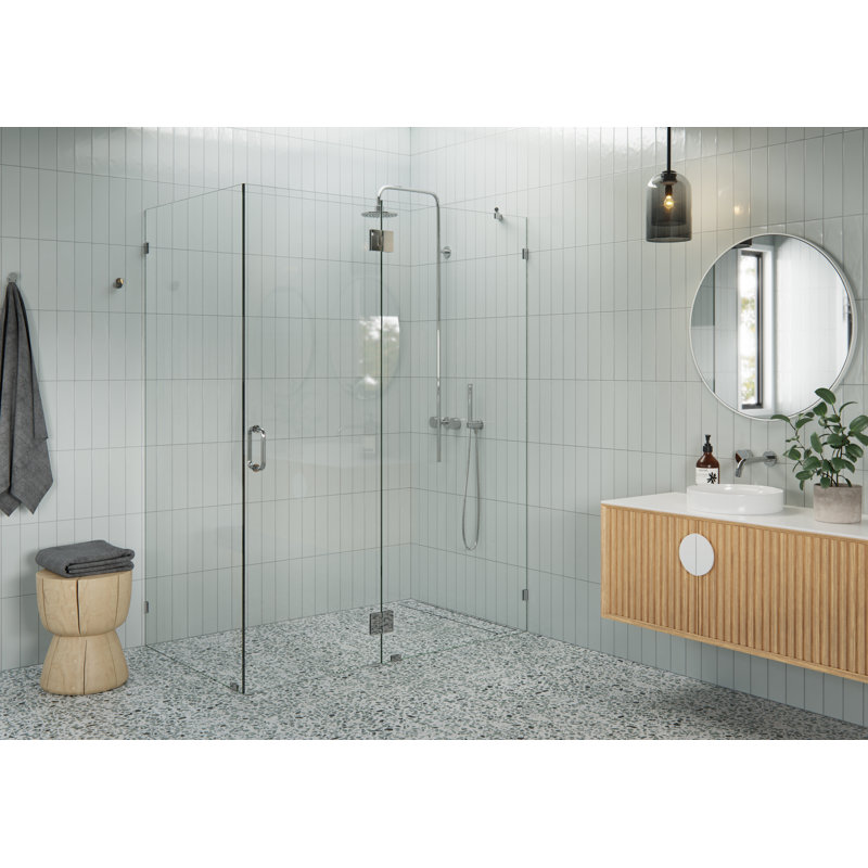 Halo 59 in. x 38 in. x 78 in. 90-degree Fully Frameless Glass Hinged Shower Enclosure, Polished Chrome