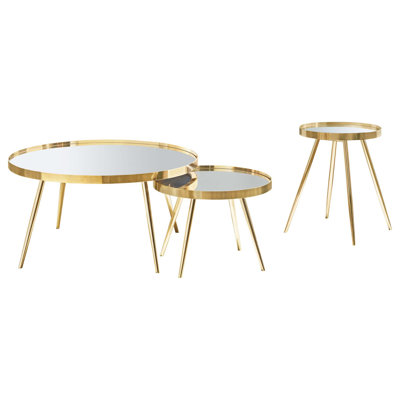 Modern Nesting Coffee Table Set with Mirrored Tops