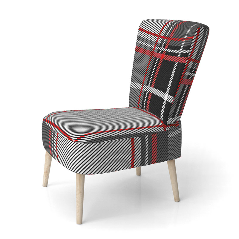 Chaise d'appoint rembourrée à motif tartan à carreaux gris et rouge