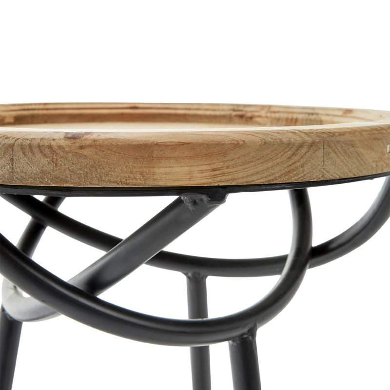 Easton Natural Wood and Black Metal Round Side Table