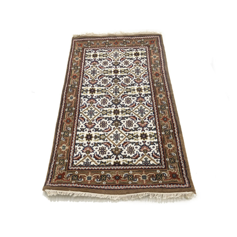 Tapis tribal crème à motif floral indo-bidar 3 x 5