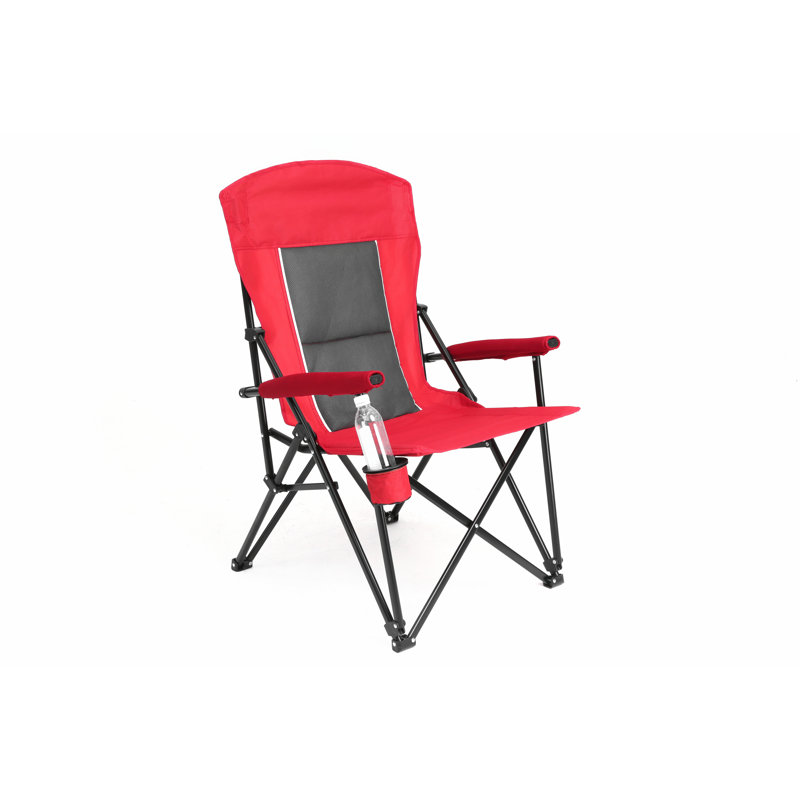 High Back Heavy Duty Lawn Chair Supports 250LBS, Portable Collapsible Chair With Cup Holder, Red, Red
