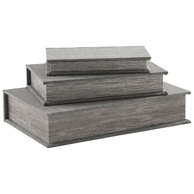 Kepir 3 Piece Fabric Book Box Set, Gray