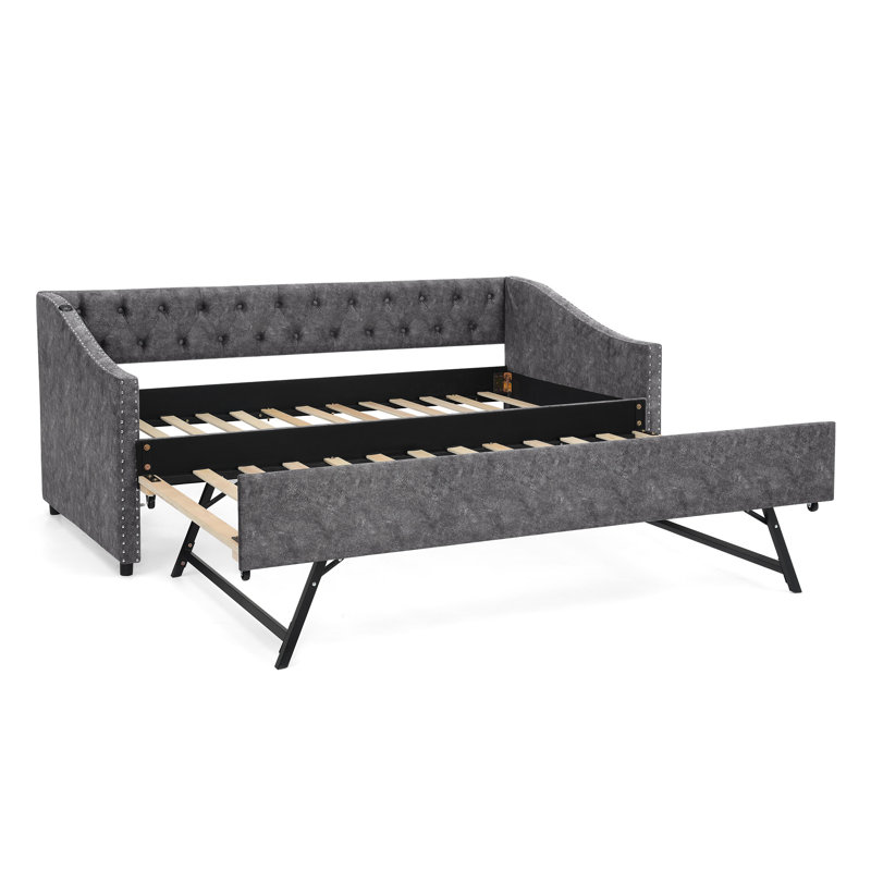 Lit de jour avec chargement USB et lit extensible escamotable, Gris