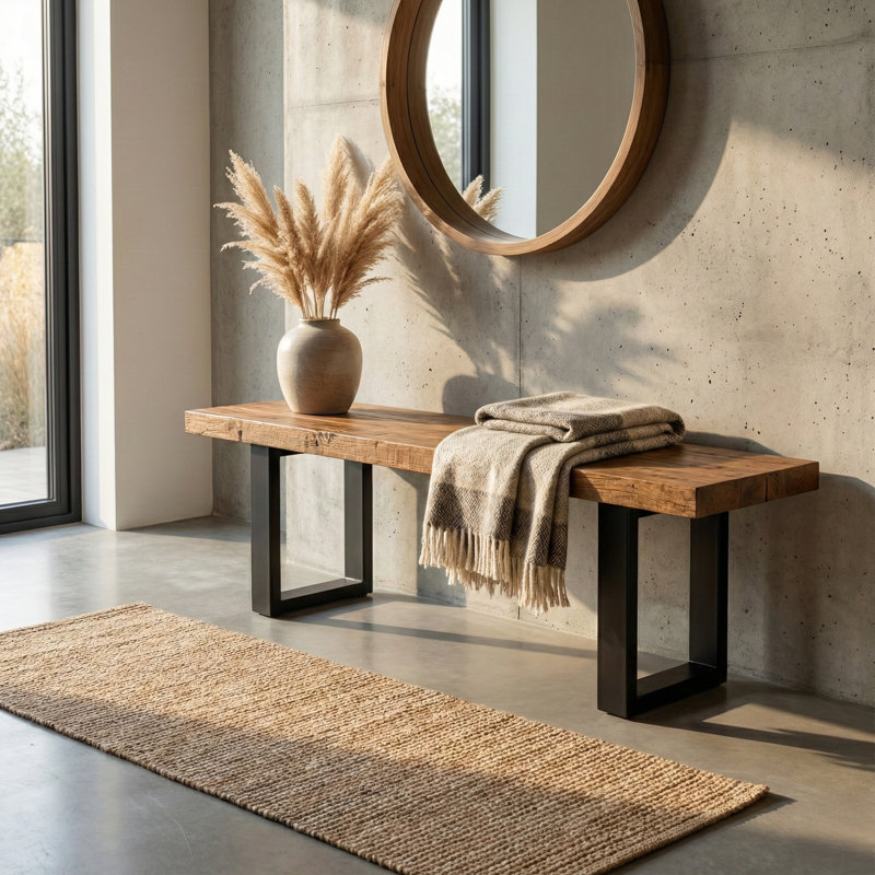Aurora - Solid Wood Bench - Rustic Farmhouse Entryway Seating, Modern Living Room & Hallway Furniture, 62" W