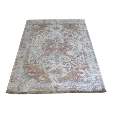 Tapis oriental en laine et soie beige noué à la main 8 pi 3 po x 10 pi B4B14FD781B547DAB150A18B00327333