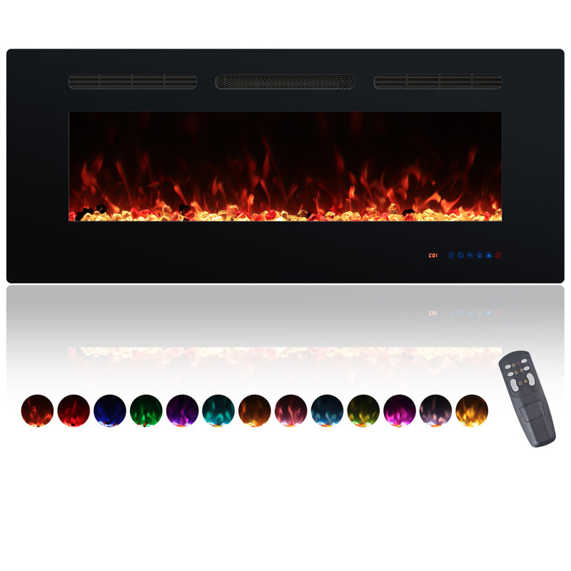 Recessed and Wall-mounted Electric Fireplace Inserts With 13 Flame and Fuel bed Colours, 750/1500W, Timer