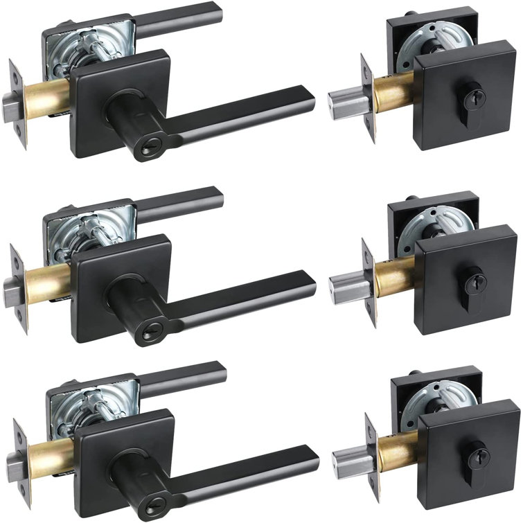 Handleset with 3 Deadbolt and Door Lever Rosette