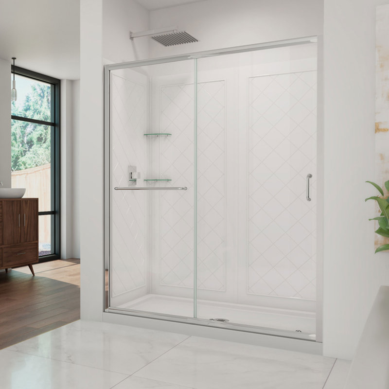 Infinity-Z 0" x 76.75" W Semi-Frameless Shower Enclosure, Chrome, Clear, Center