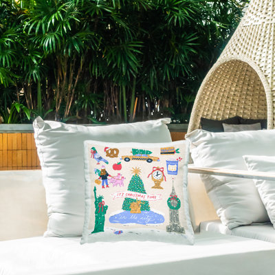 Christmas In New York City Outdoor Printed Pillow design by Krissy Mast