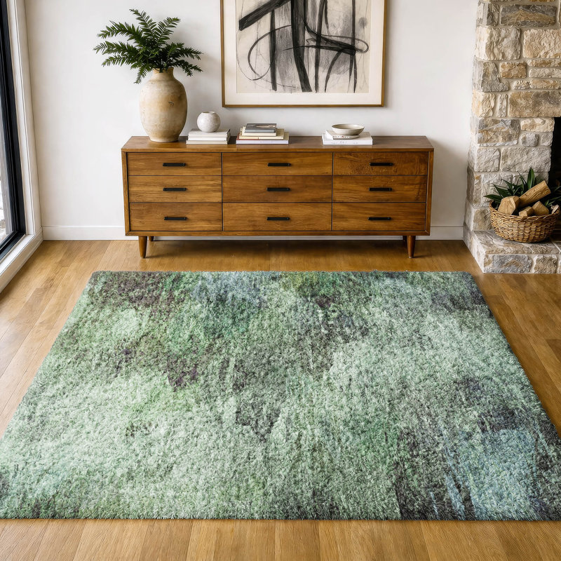Tapis à poil long de qualité supérieure lavable à la machine ADS592, Green, 3' x 5'
