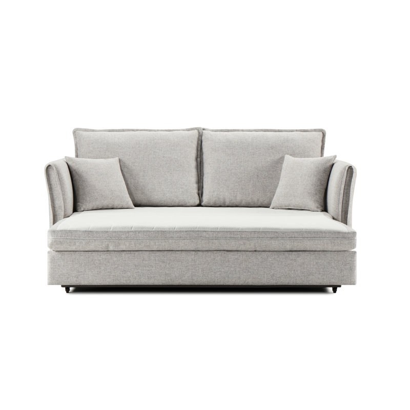 Canapé modulaire en chenille gris avec couchette et rangement structuré pratique