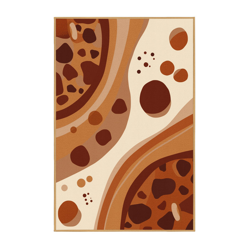 Tapis abstrait moderne audacieux et éclectique lavable à la machine à motifs et textures bruns - reliure brun clair, 5 x 8