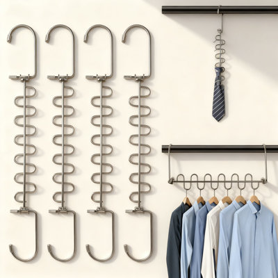 Stainless Steel Space Saving Hangers, Multi-Tiered Closet Organizer For Efficient Clothing Storage, Dorm & Home Essentials, 4-Pack