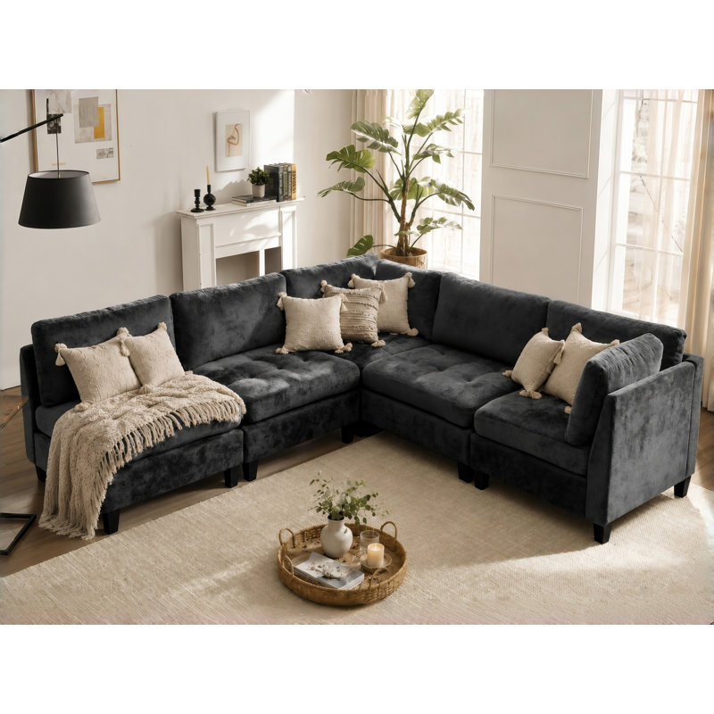 Canapé modulaire en chenille 5 pièces à assise profonde et canapé convertible 5 pièces, H 33,5 po x l 158 po x P 32,3 po