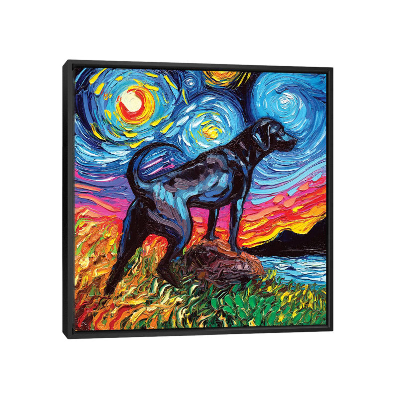 Reproduction d’art « Black Labrador Night II » par aja Trèves, Pas de tapis, H 26 po x l 26 po x P 1,5 po