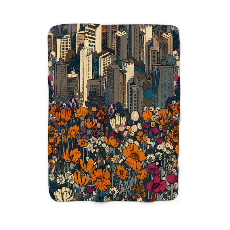 Couverture florale rétro 1 pièce Sherpa, Twin
