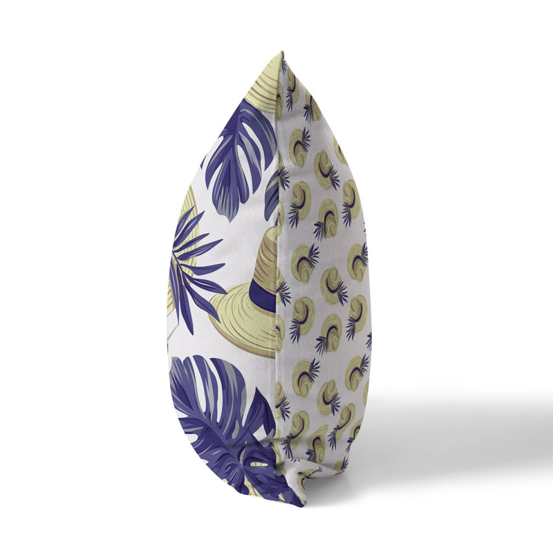 Tropical Hat Dreams  Square Throw Pillow, 16"H x 16"W, Blue/Yellow