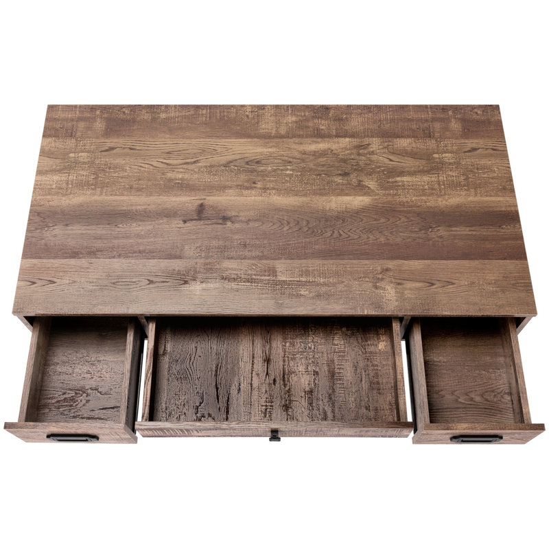 Bureau d'ordinateur à la maison en stratifié brun et métal noir, l 48 po, avec tiroirs de rangement pour plus de commodité