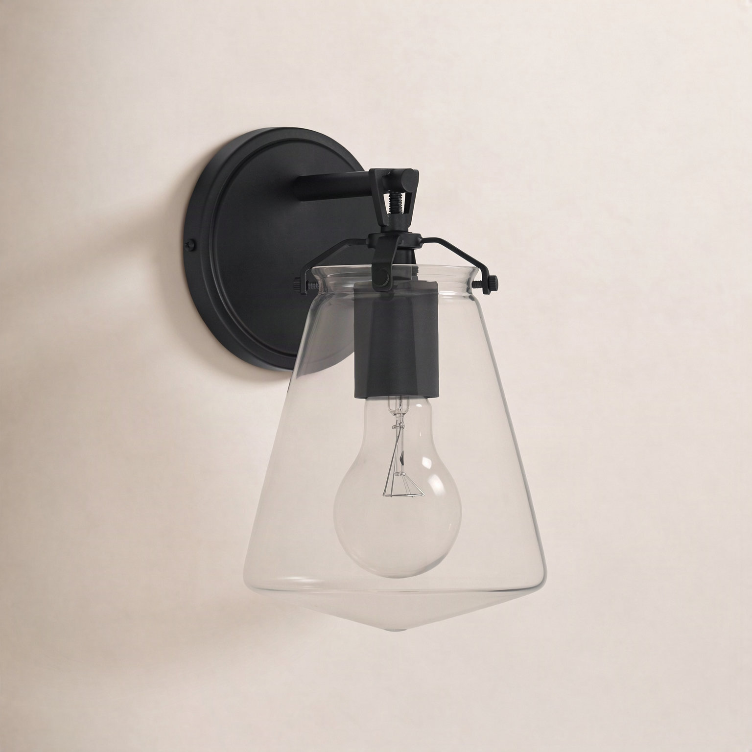 Single Light Dimmable Armed Sconce, Matte Black