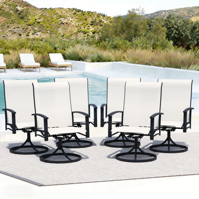 Swivel Patio Chairs Set of 6, Outdoor Swivel Armchairs, High Back Metal Dining Chairs for Outside, Ergonomic Patio Swivel Chairs, All-Weather Garden D by Lark Manor