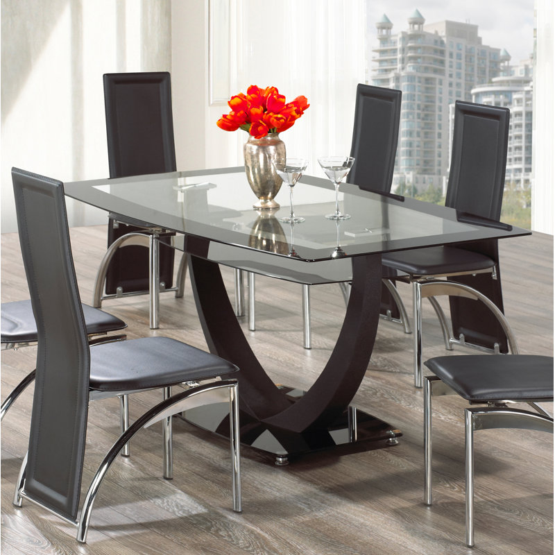 Glass Top Metal Base Dining Table