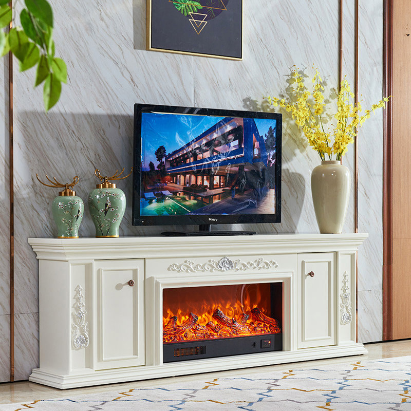 European-style solid wood electric simulated fire heating fireplace