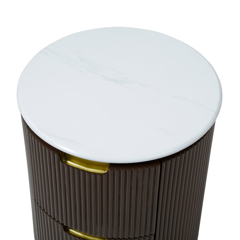 Table de chevet ronde moderne à nervures, Brown