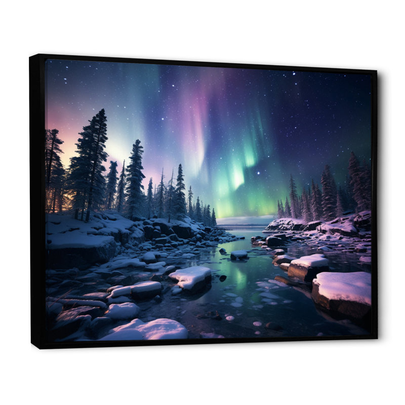 Canada Lumière polaire II sur toile, Cadre flottant noir, H 24 po x l 32 po x P 1 po