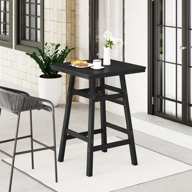 Laguna Square Outdoor Bar Table With Umbrella Hole , 30.7'' in. W 30.7'' in. D, Black