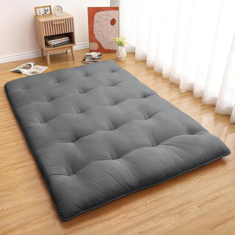 Matelas de futon japonais pliable pour matelas Tatami, Lit double, Gris foncé